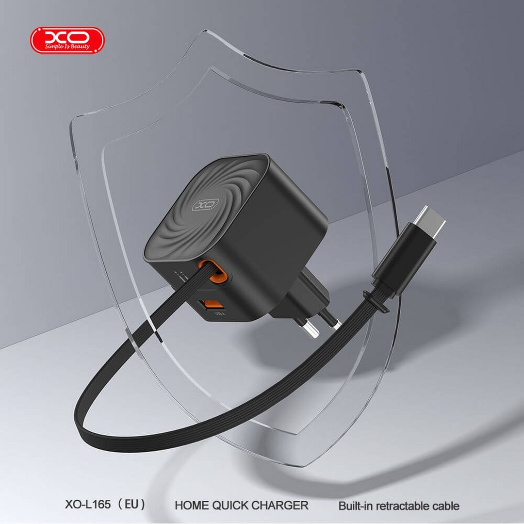 XO L165 20W Fast Charger with Retractable Cable