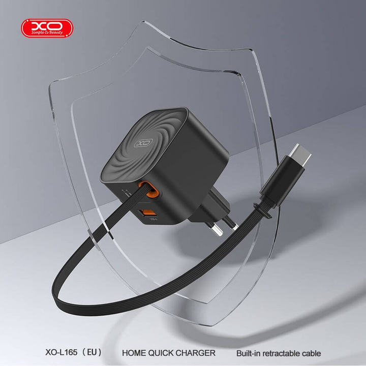 XO L165 20W Fast Charger with Retractable Cable