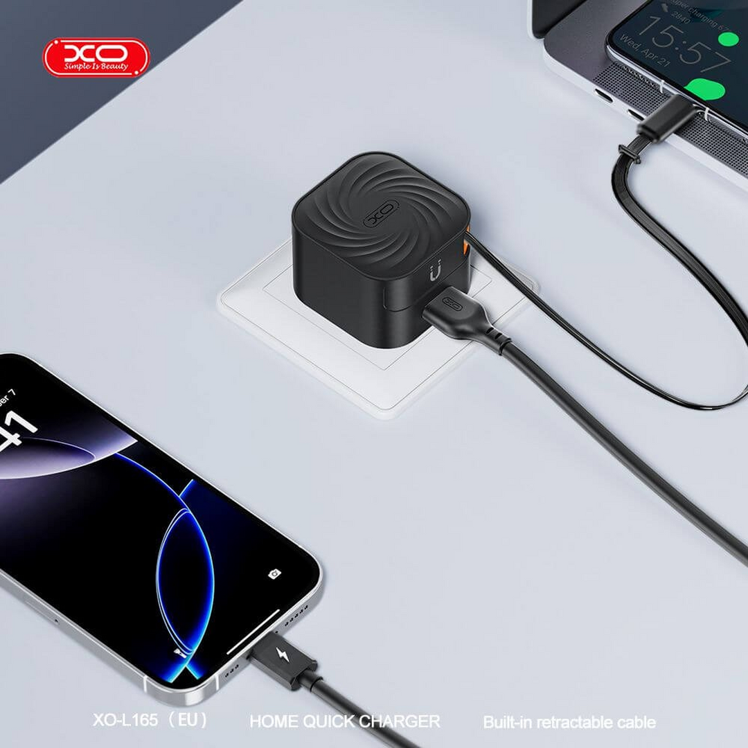 XO L165 20W Fast Charger with Retractable Cable