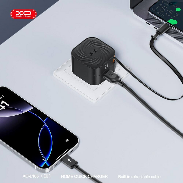 XO L165 20W Fast Charger with Retractable Cable