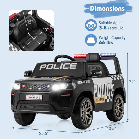 KIDS SUPPLIES AND RIDE-ON Battery Operated Police Car- Black