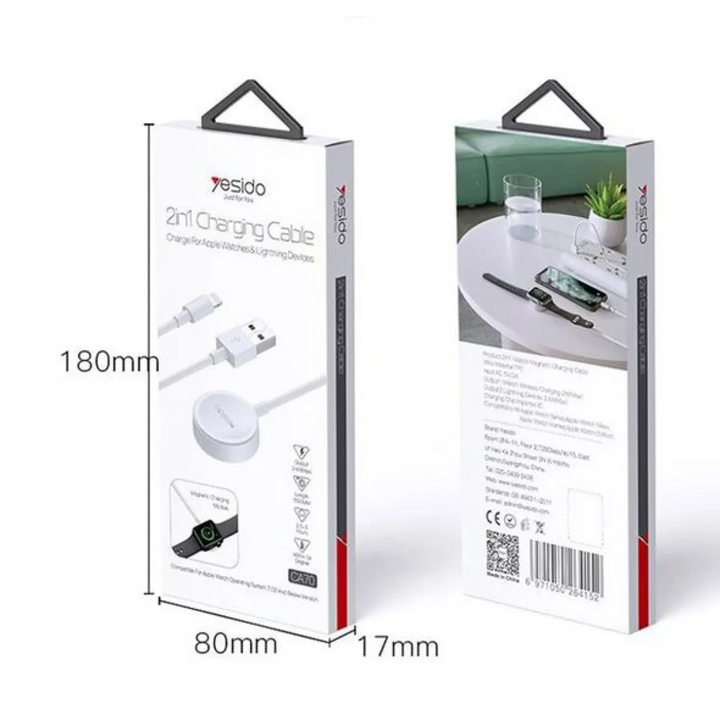 Yesido CA70 2-in-1 Charging Cable for Apple Watch &amp; Lightning Devices