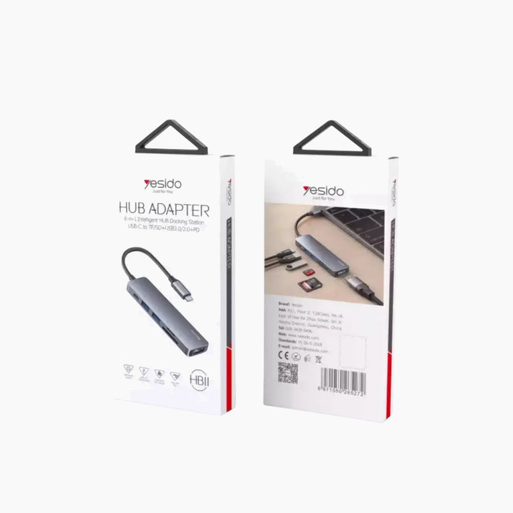 Yesido HB11 6-in-1 USB-C Hub with 4K HDMI &amp; Card Reader