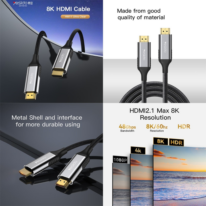 Yesido HDMI 2.1 8K Ultra HD Cable - 1.8 m
