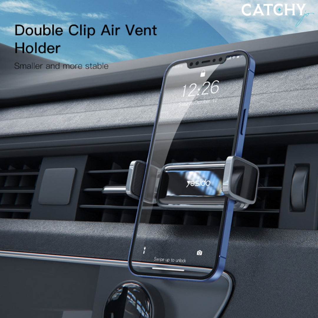 YESIDO C124 360 Degree Rotation Double Clip Air Vent Car Phone Holder