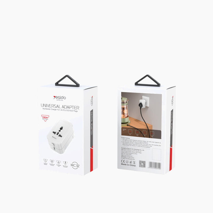 YESIDO MC32 universal charging adapter with multi-national plug support