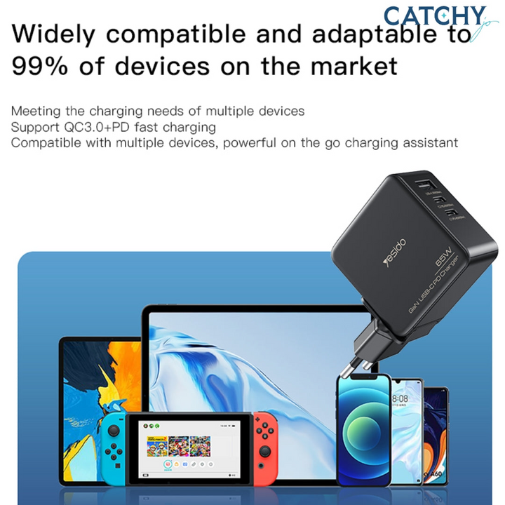 YESIDO YC42 65W GaN 3-port wall charger adapter