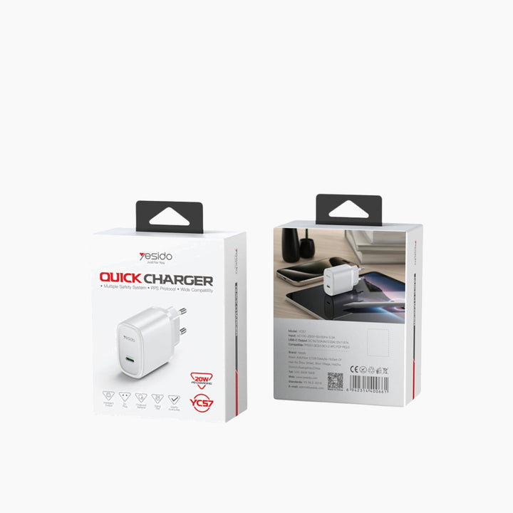 YESIDO YC57L 20W charging adapter with UK input pin