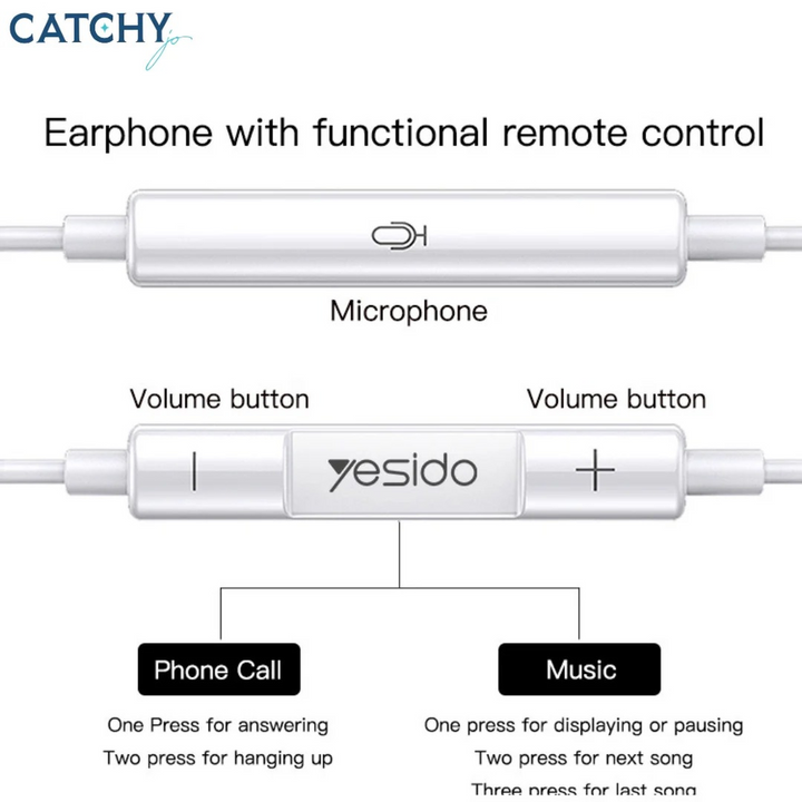YESIDO YH33 stereo wired earphones with 3.5mm plug