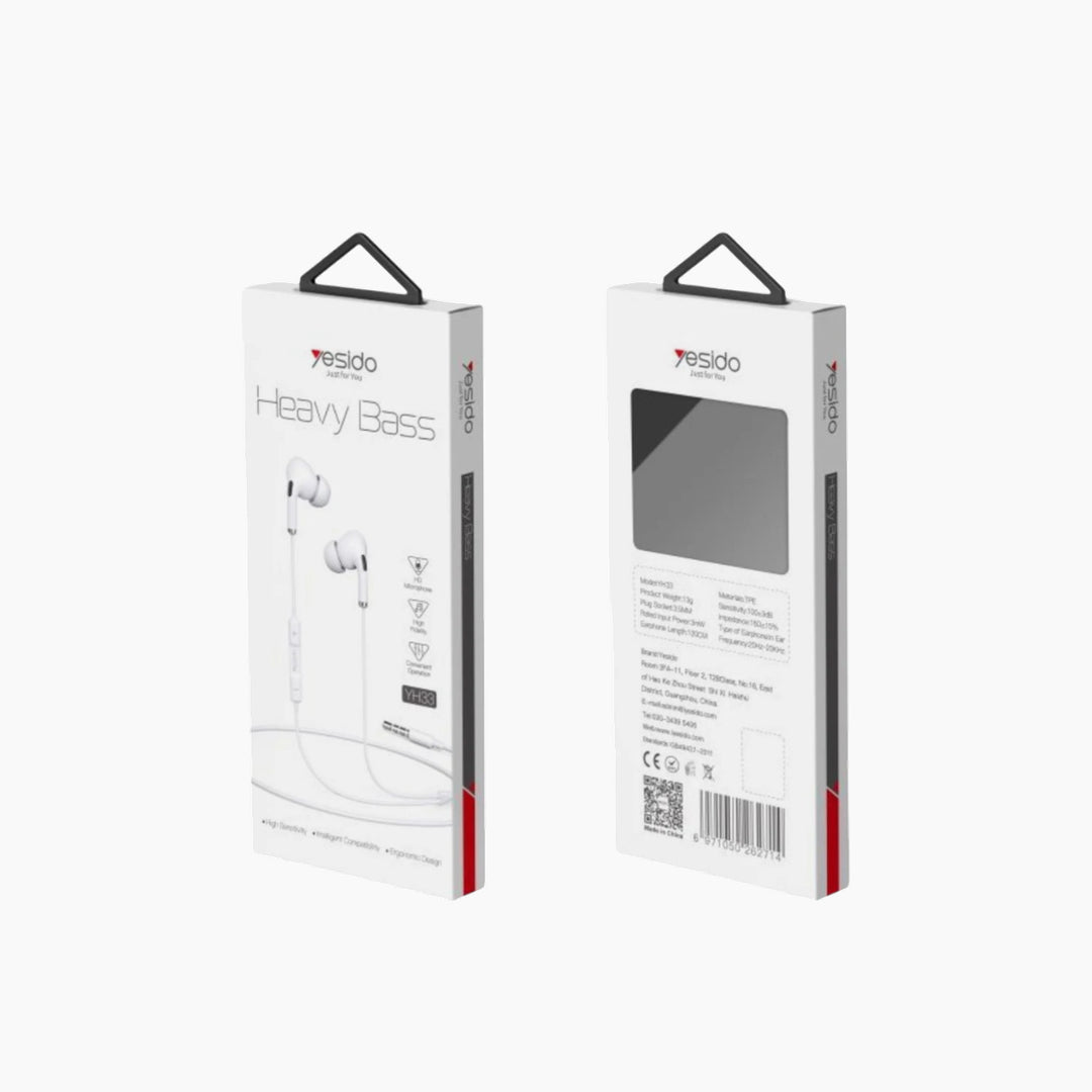 YESIDO YH33 stereo wired earphones with 3.5mm plug