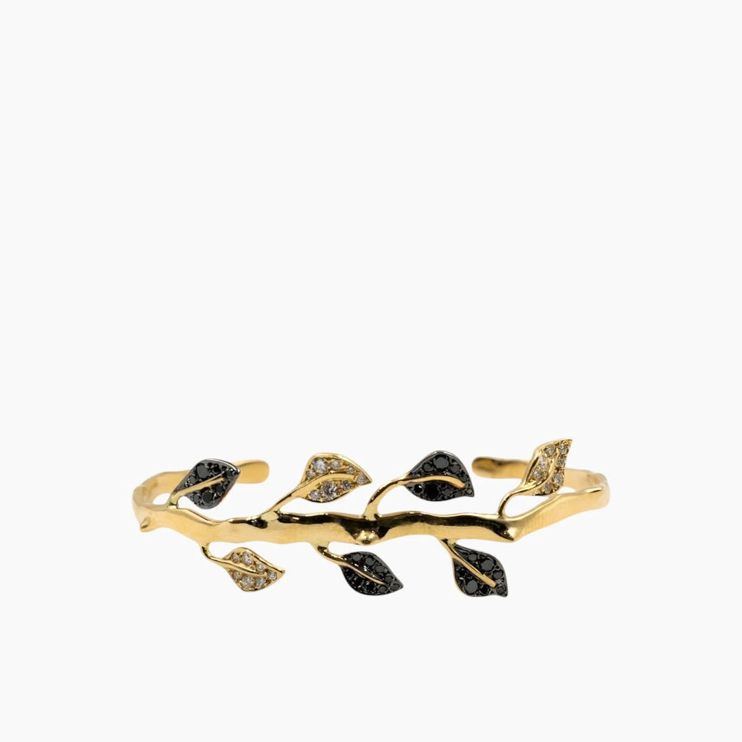 Nadine Shami Yellow Gold Bangle with Black and White Diamond Bangle