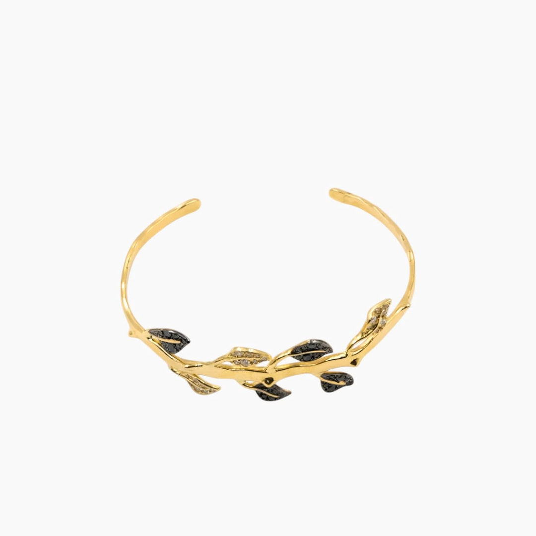 Nadine Shami Yellow Gold Bangle with Black and White Diamond Bangle