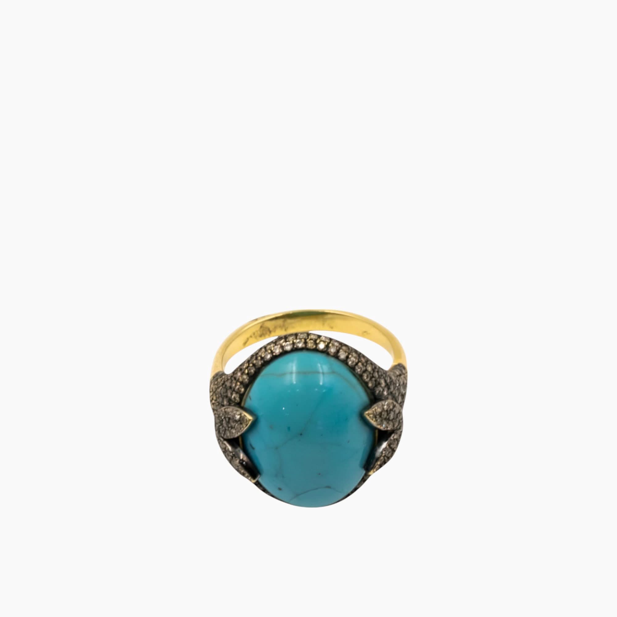 Nadine Shami Yellow Gold Ring with Brown Diamond and Turquoise Ring Nadine Shami Yellow Gold Ring with Brown Diamond and Turquoise Ring
