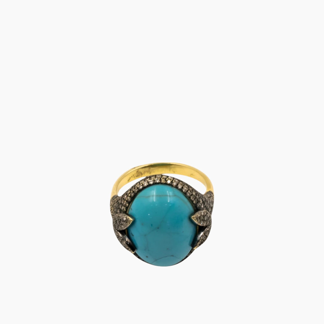 Nadine Shami Yellow Gold Ring with Brown Diamond and Turquoise Ring