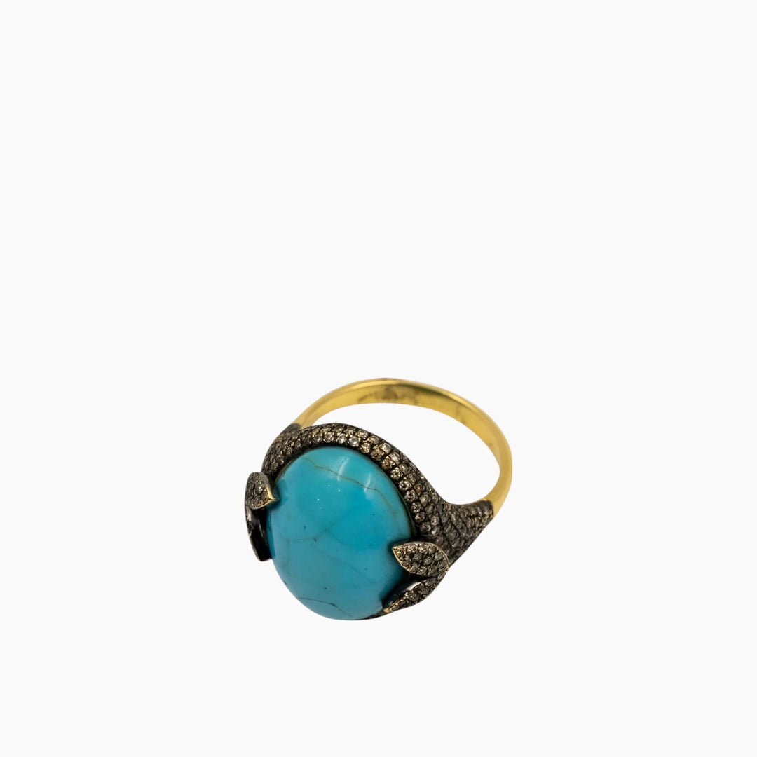 Nadine Shami Yellow Gold Ring with Brown Diamond and Turquoise Ring