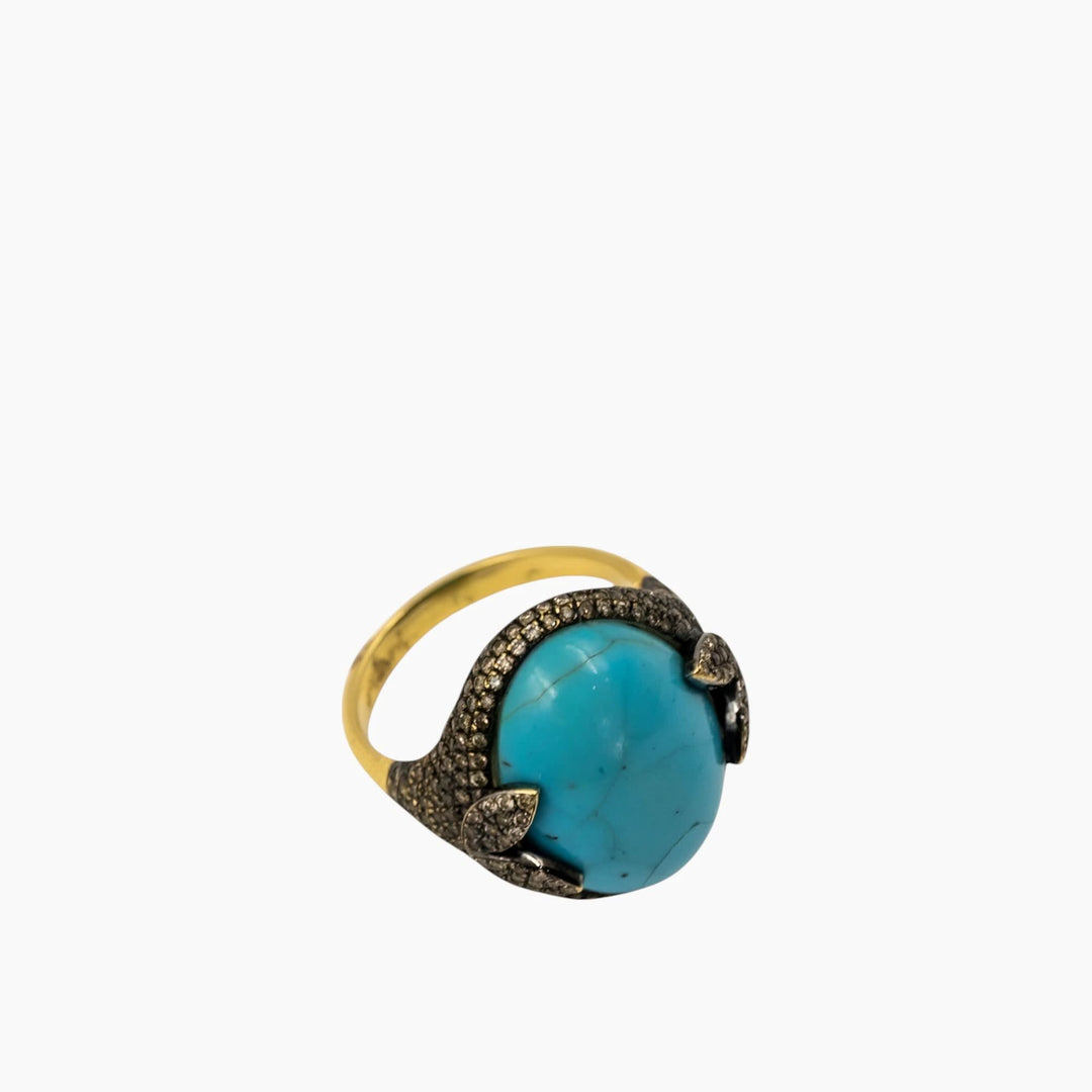 Nadine Shami Yellow Gold Ring with Brown Diamond and Turquoise Ring