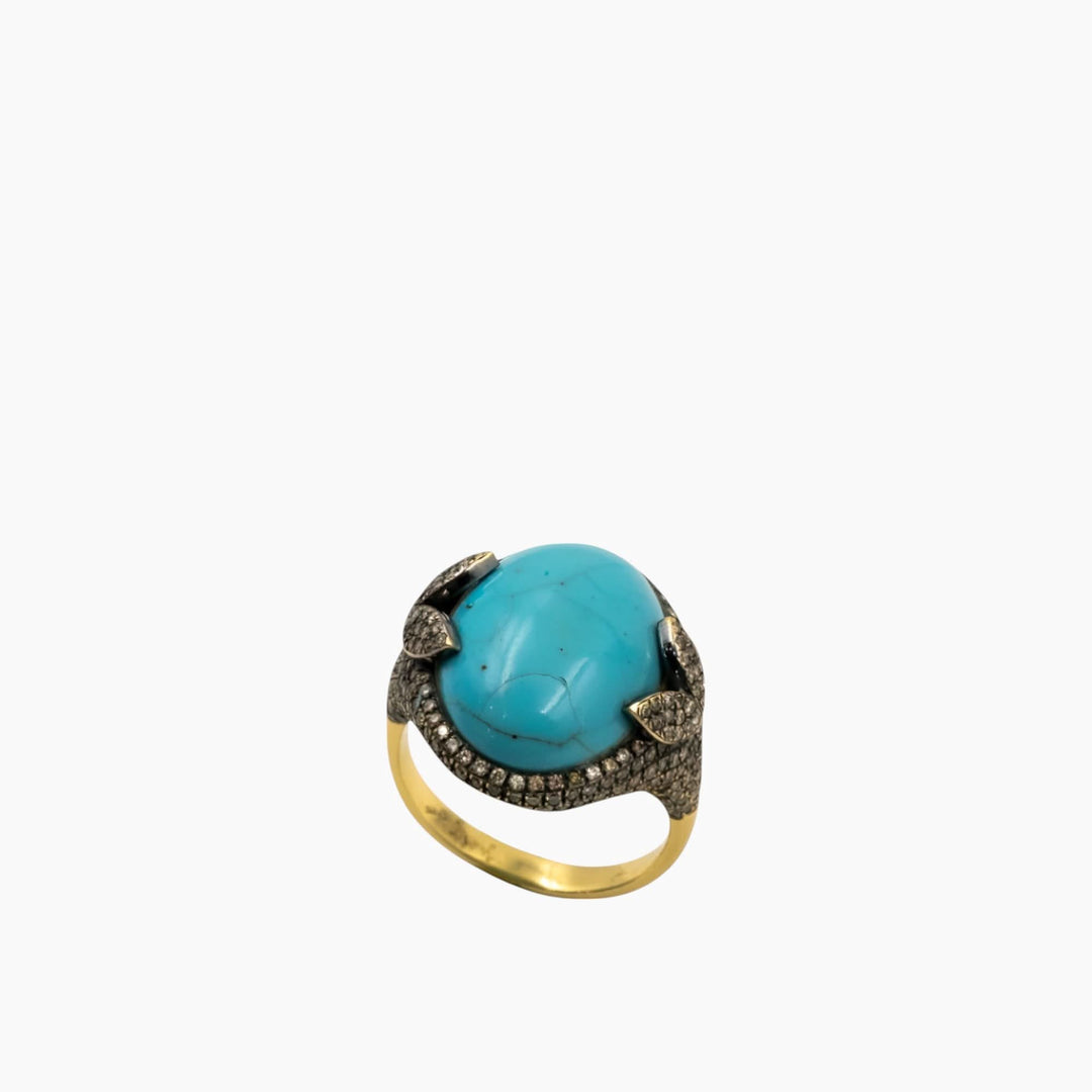 Nadine Shami Yellow Gold Ring with Brown Diamond and Turquoise Ring