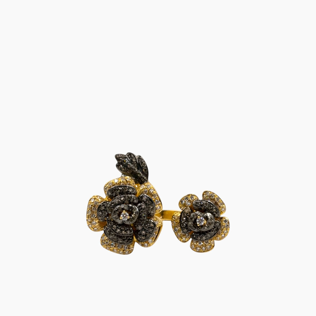 Nadine Shami Yellow Gold Ring with Brown Diamond and White Diamond Ring