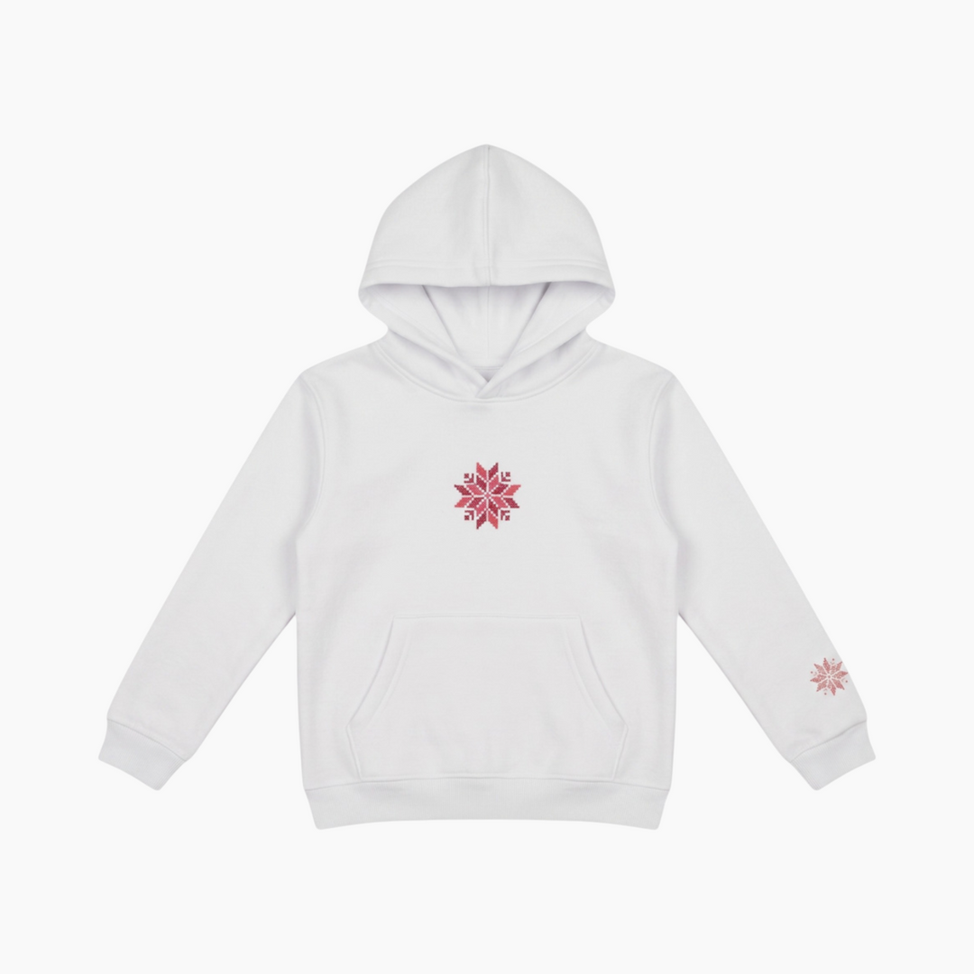 Zahra Kids Hoodie with Beir Sheva star embroidery on white