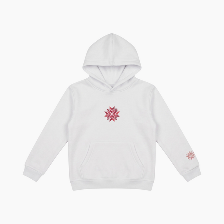 Zahra Kids Hoodie with Beir Sheva star embroidery on white