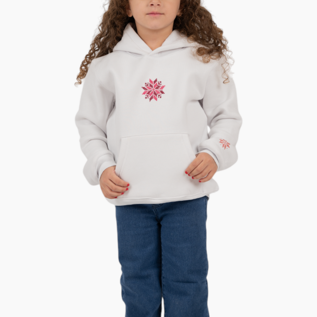 Zahra Kids Hoodie with Beir Sheva star embroidery in white