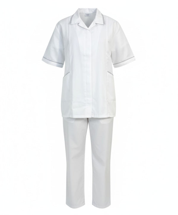 White Professional Service Tunic with Striped Trim