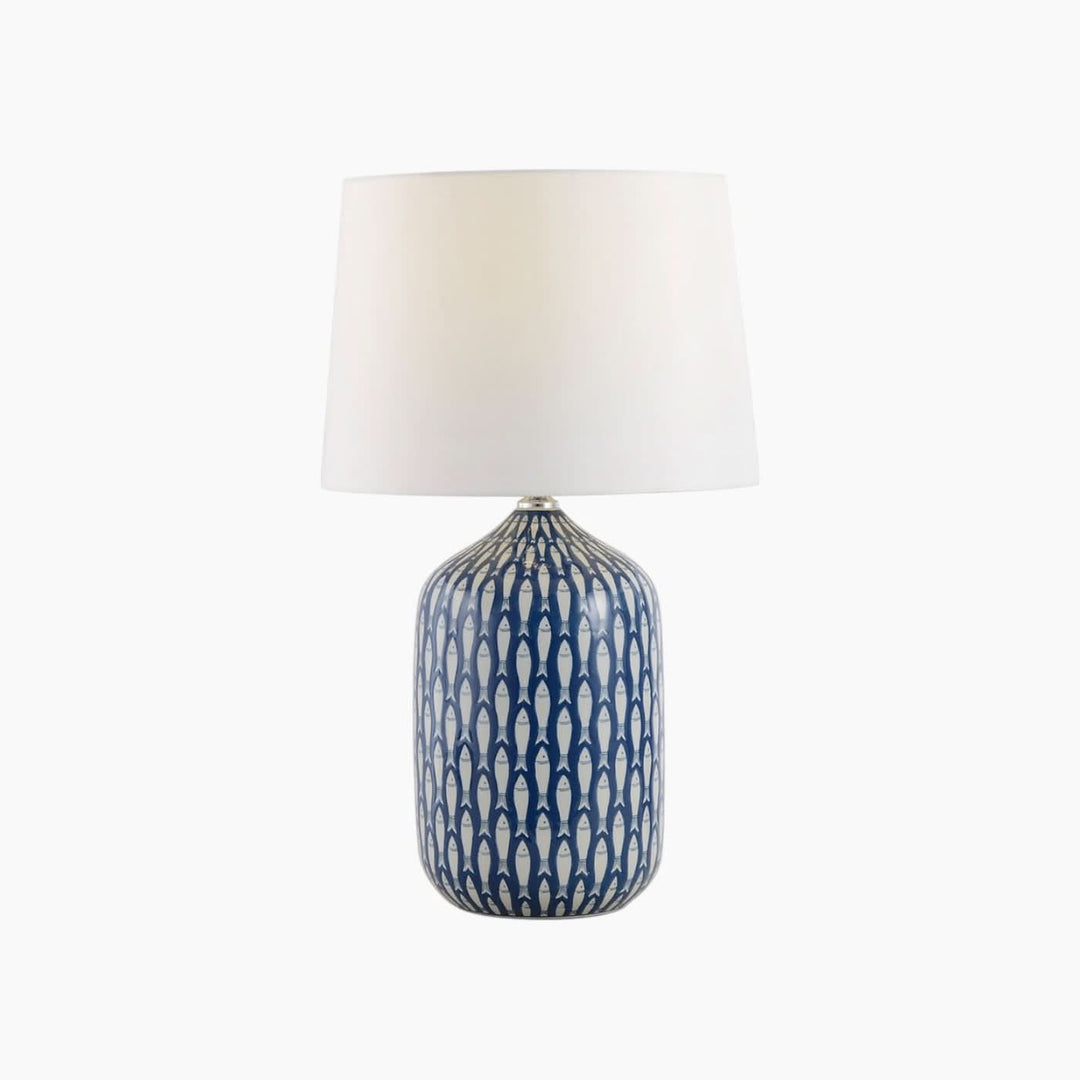 Splendido Home Furniture White &amp; Blue Fish Porcelain Lamp - HUNA