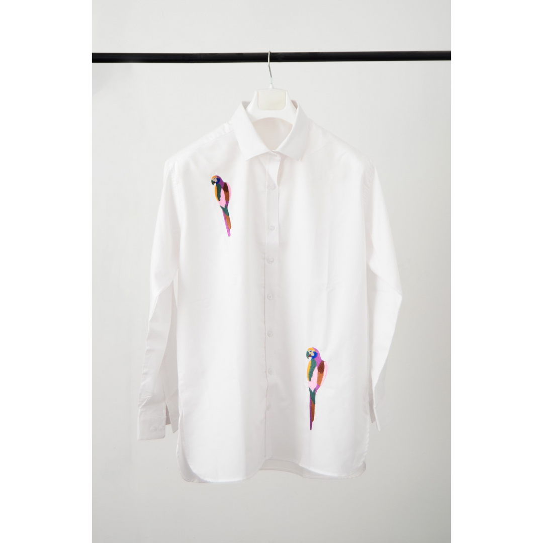 StitcheZ Birds of Paradise White Shirt