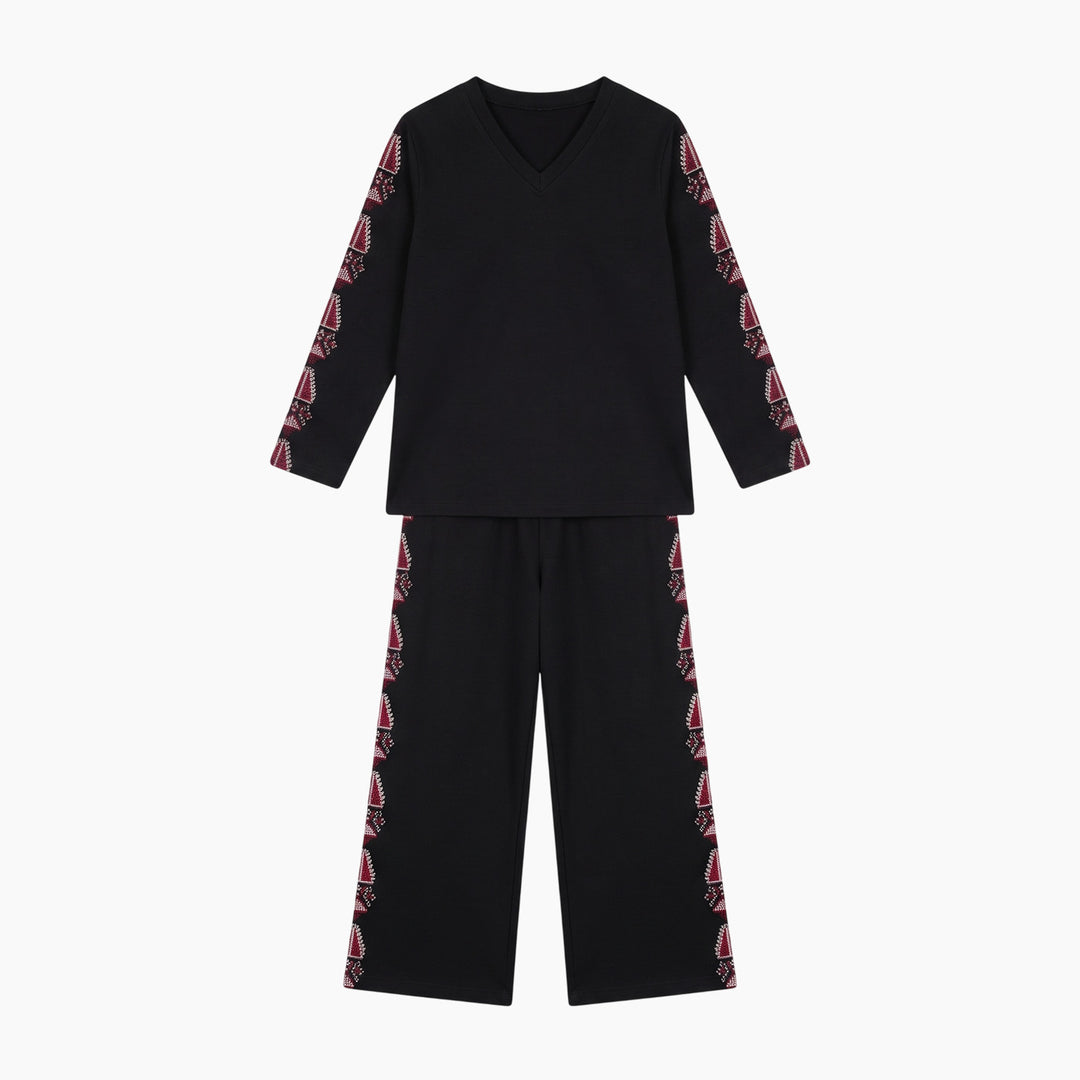 Amaara Black Co-ord Set With Red And White Tatreez