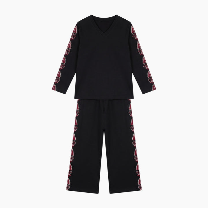 Amaara Black Co-ord Set With Red And White Tatreez