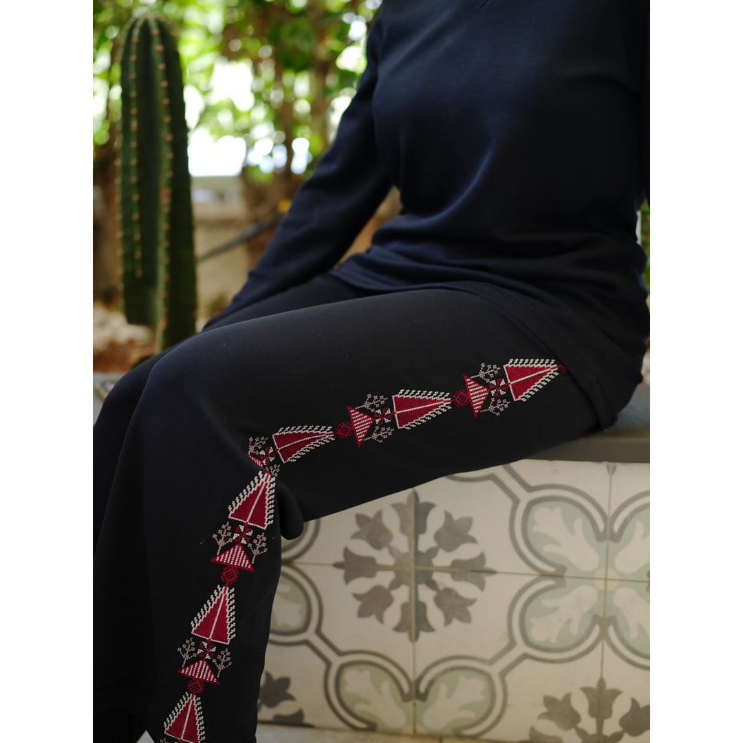 Amaara Black Co-ord Set With Red And White Tatreez