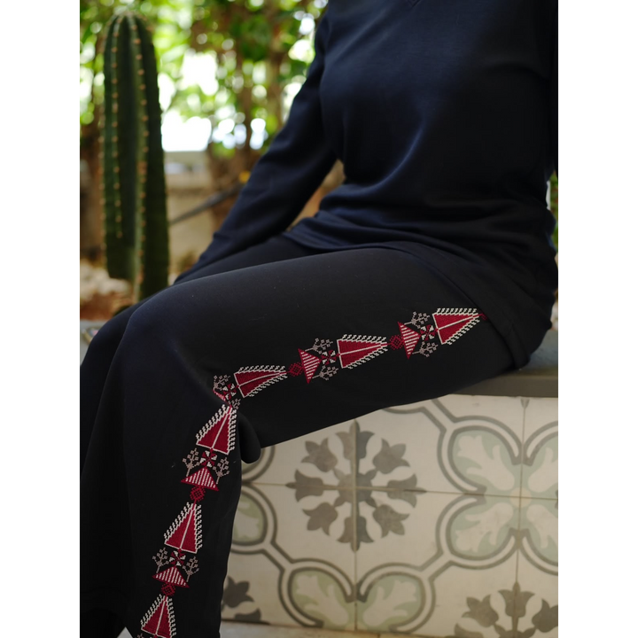 Amaara Black Co-ord Set With Red And White Tatreez