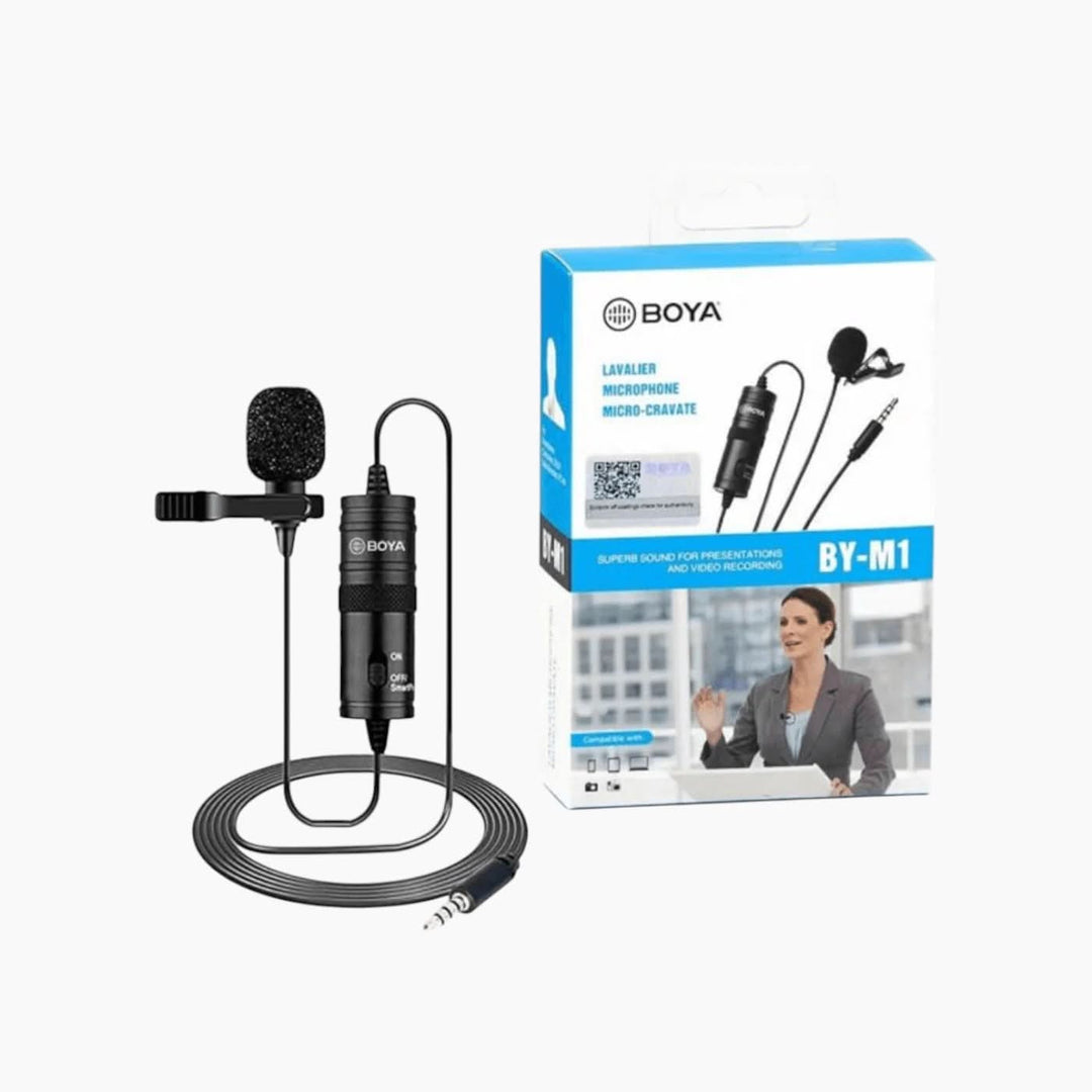 Boya BY-M1 omnidirectional lavalier microphone with 20-foot cable