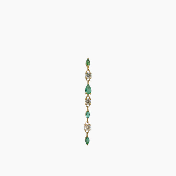 Gold Linear Earring with White Diamonds & Emeralds