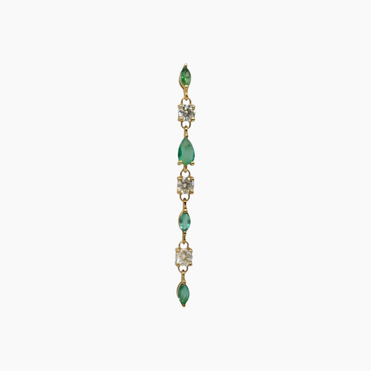 Bella Gold Linear Earring with White Diamonds & Emeralds