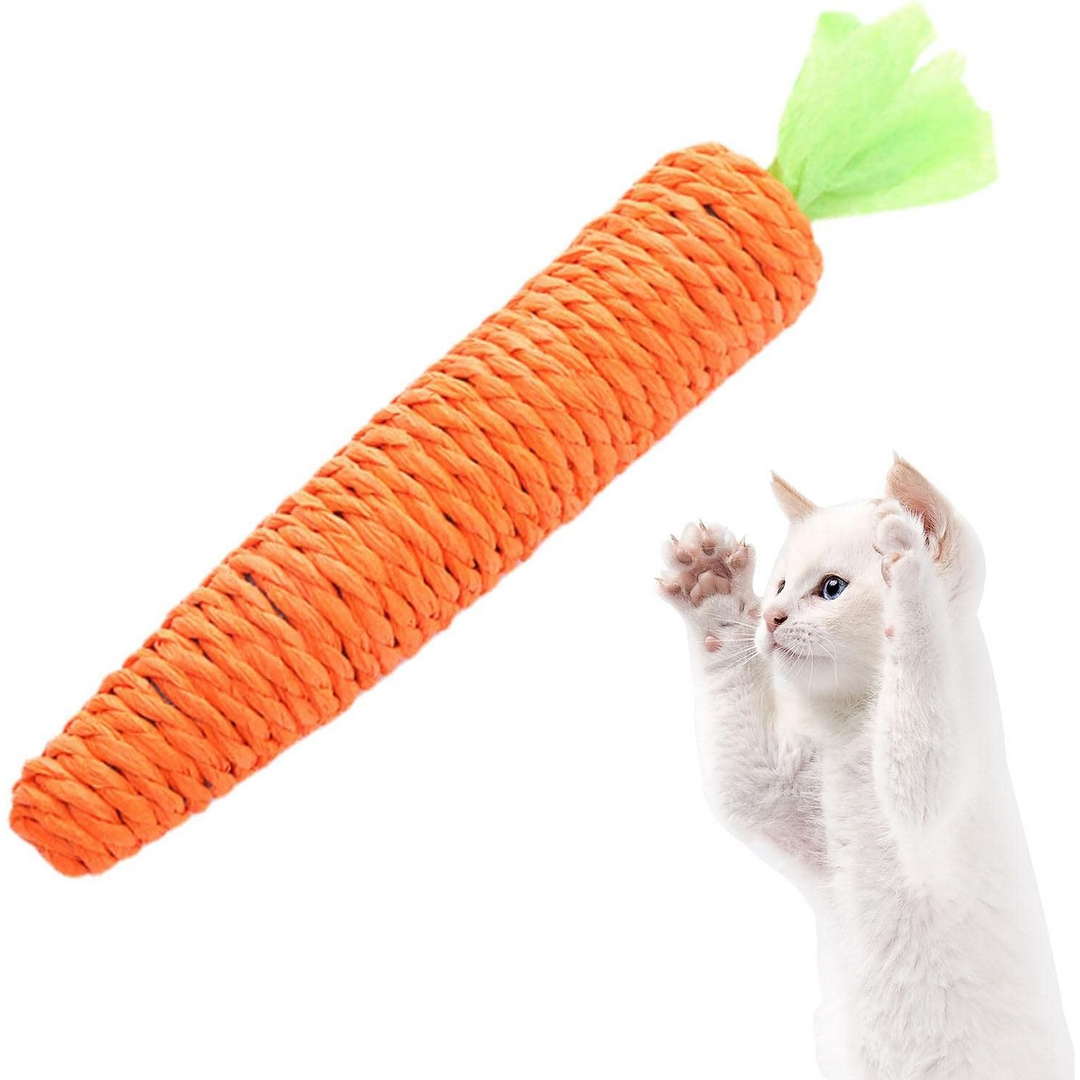 Village Care paper rope carrot cat toy with bell