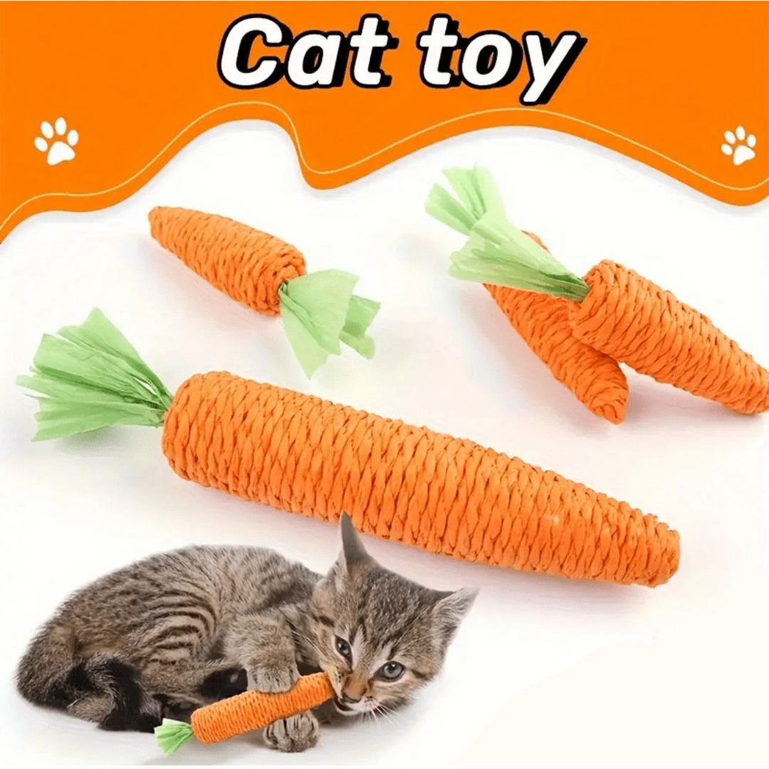 Village Care paper rope carrot cat toy with bell