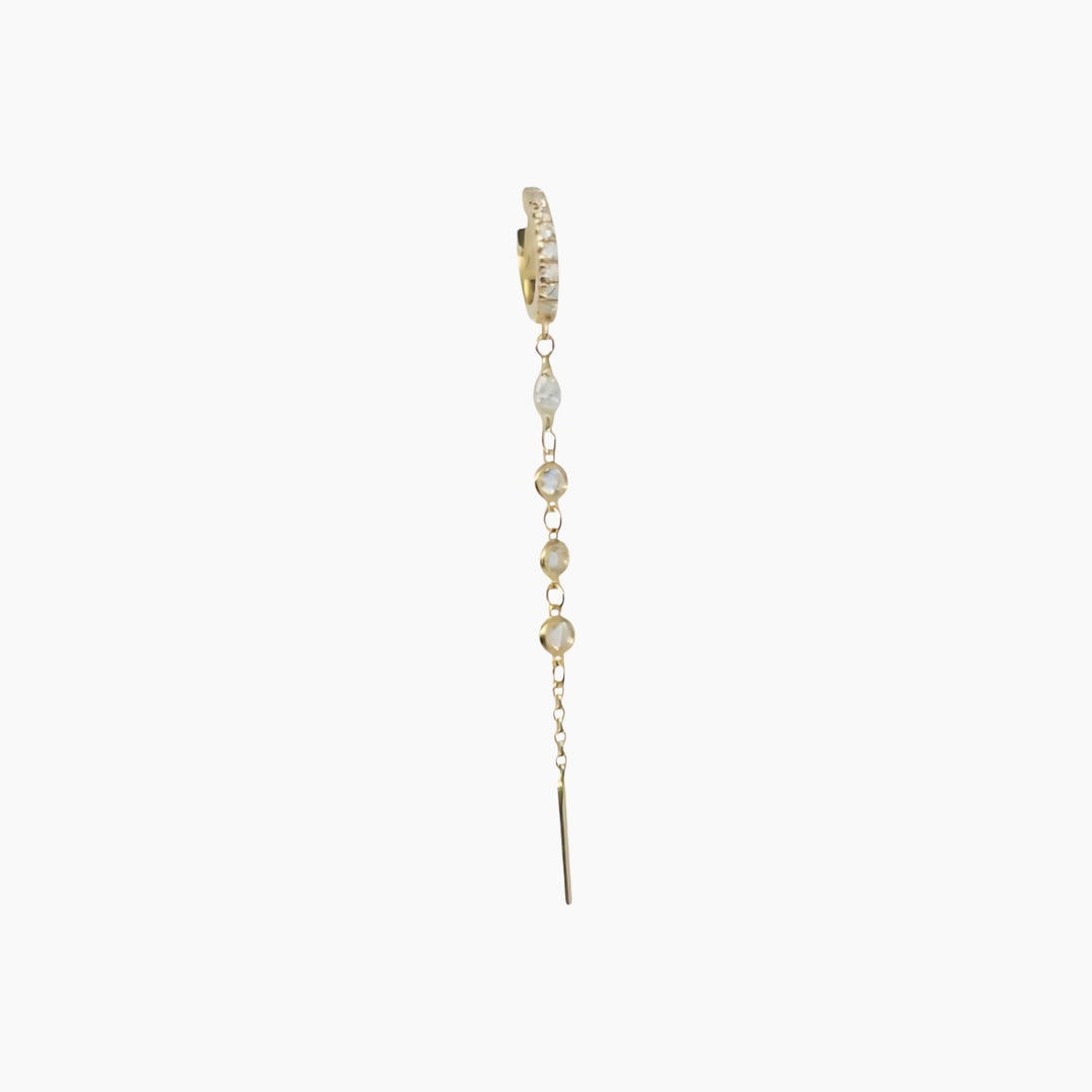 18K yellow gold chain drop earrings with white diamonds