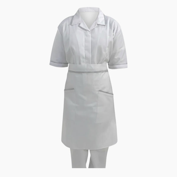 White Professional Service Tunic with Striped Trim