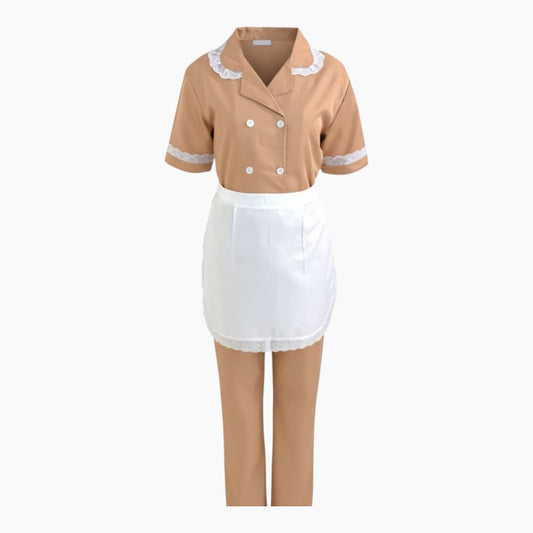 Beige Uniform with White Lace Trim