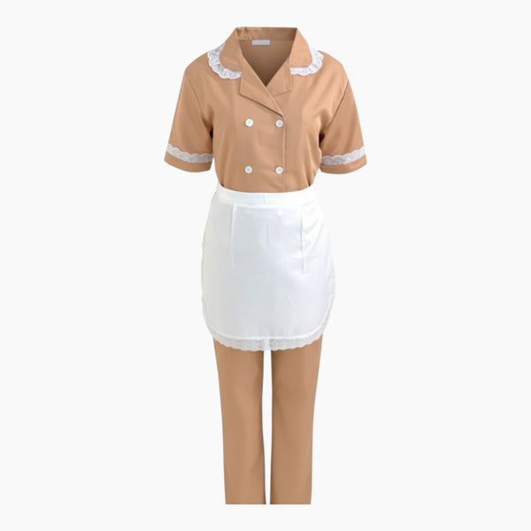 Beige Uniform with White Lace Trim