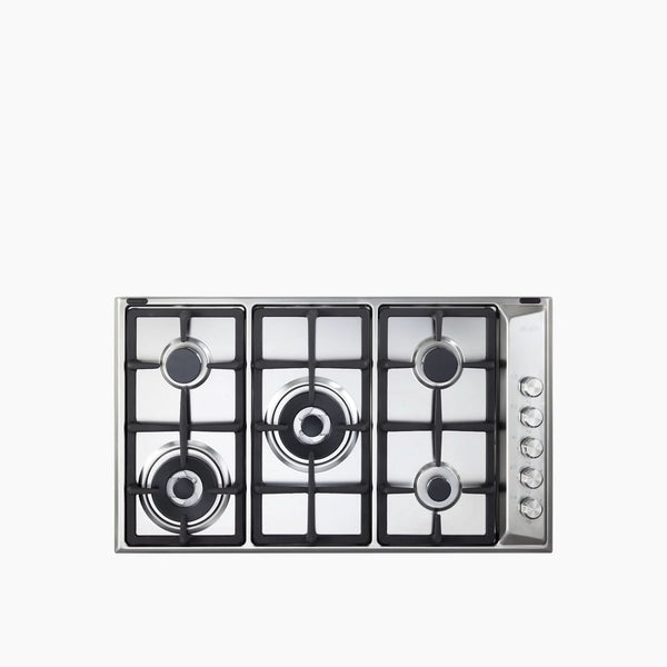 Stainless Steel Gas Hob Built-In 5 Burners Cast Iron and Copper Center Burner 90 Cm