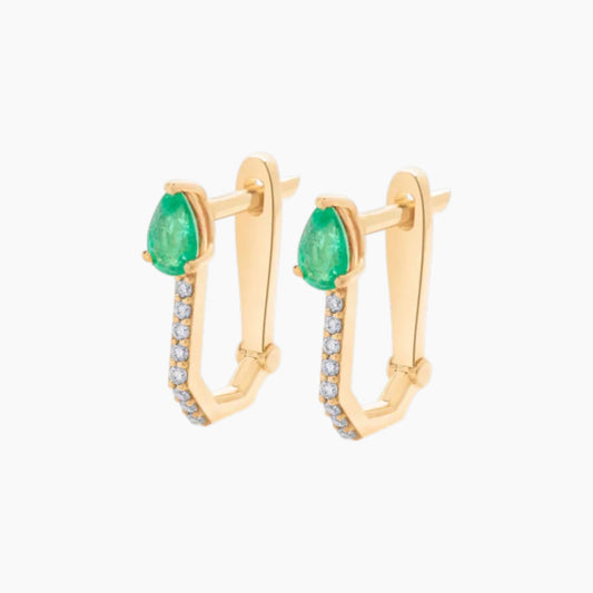 Emerald Pear Cut Rectangle Studded Hoops