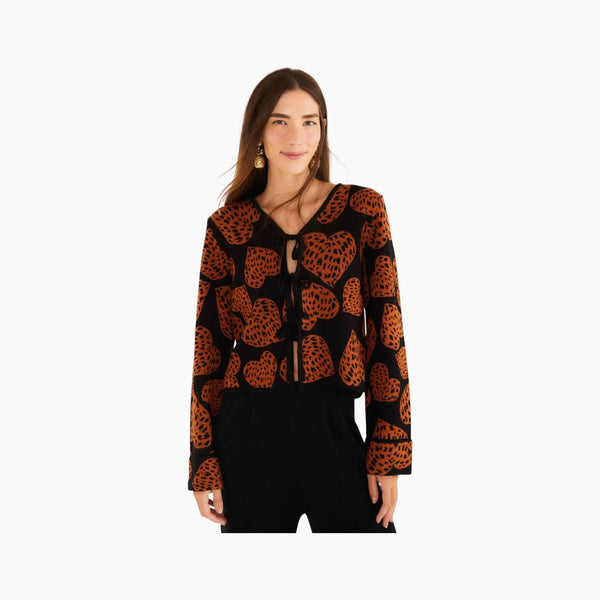 Farm Rio Leopard Hearts Jacquard Cardigan