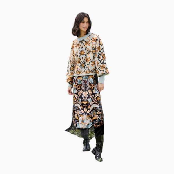 Farm Rio Blue Winter Tapestry Sweater