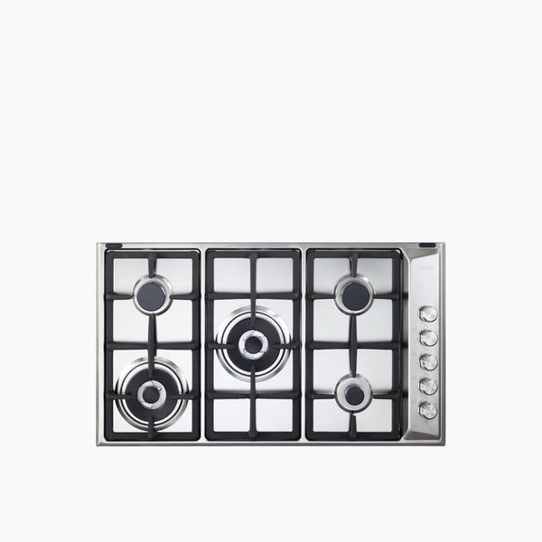 موقد غاز من الفولاذ المقاوم للصدأ مدمج 5 شعلات مقلاة من الحديد الزهر 90 سم