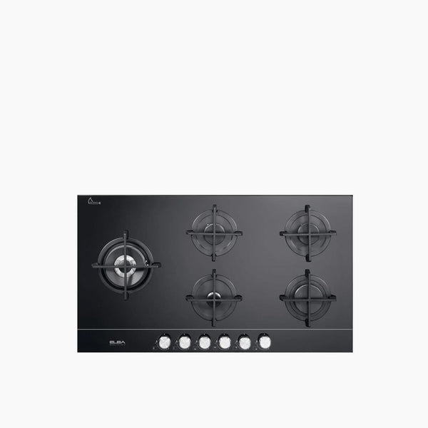 موقد غاز أسود مدمج بخمس شعلات غاز مع مقلاة من الحديد الزهر 90 سم