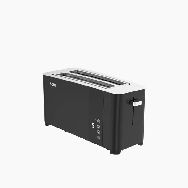 محمصة خبز سوداء تعمل باللمس، 4 شرائح، 7 مستويات تحميص، 1400 واط