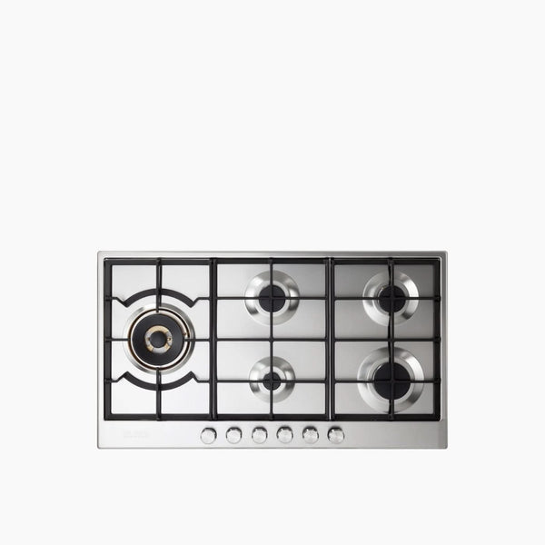 موقد غاز من الفولاذ المقاوم للصدأ ومقلاة من الحديد الزهر مدمجة وشعلة جانبية من النحاس وتربو 90 سم