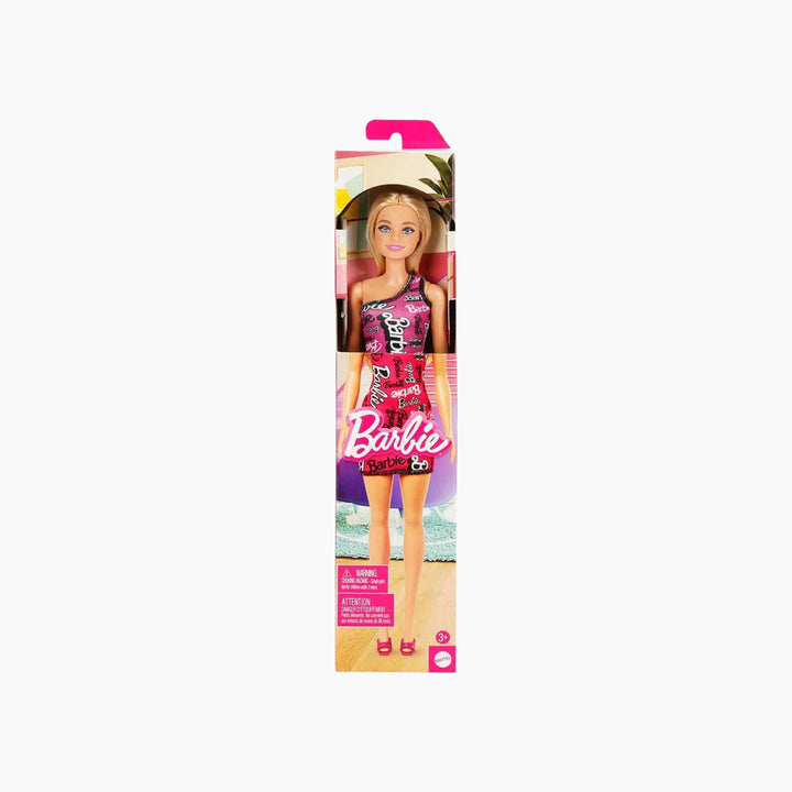 Mattel Barbie® Doll With Smooth Blonde Hair Dressed In Asymmetric Removable Pink Dress And Logo Print Shoes
